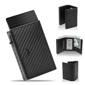 Upgrade Wallet for Men RFID Blocking Leather Credit Card Holder Wallet,Slim Minimalist 6-9 Card Capacity,Carbon Fiber Credit Card Holder