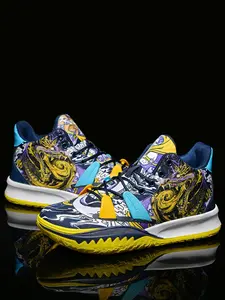Men's Pop Art Print Basketball Shoes, Fashionable Lace Up Basketball Shoes, Stylish Basketball Shoes, Basketball Footwear for All Seasons, High Top Shoes