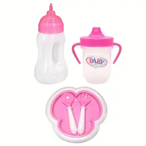 Baby Doll Toy Set, Realistic Plastic Mini Milk Bottle & Water Cup, Mealtime Accessories for 18 Inch Baby Dolls, Play Food Toys