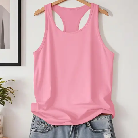 Trendy Solid Color Women's Sport Outdoor Shirt, Sports Tank Top, Sleeveless Workout Vest, Women's Denim Vest, Yoga Vest, Activewear Vest, Workout Clothing, Casual Knitwear, Sleeveless Sports Tops, Regular Fit, Moderate Fabric Thickness