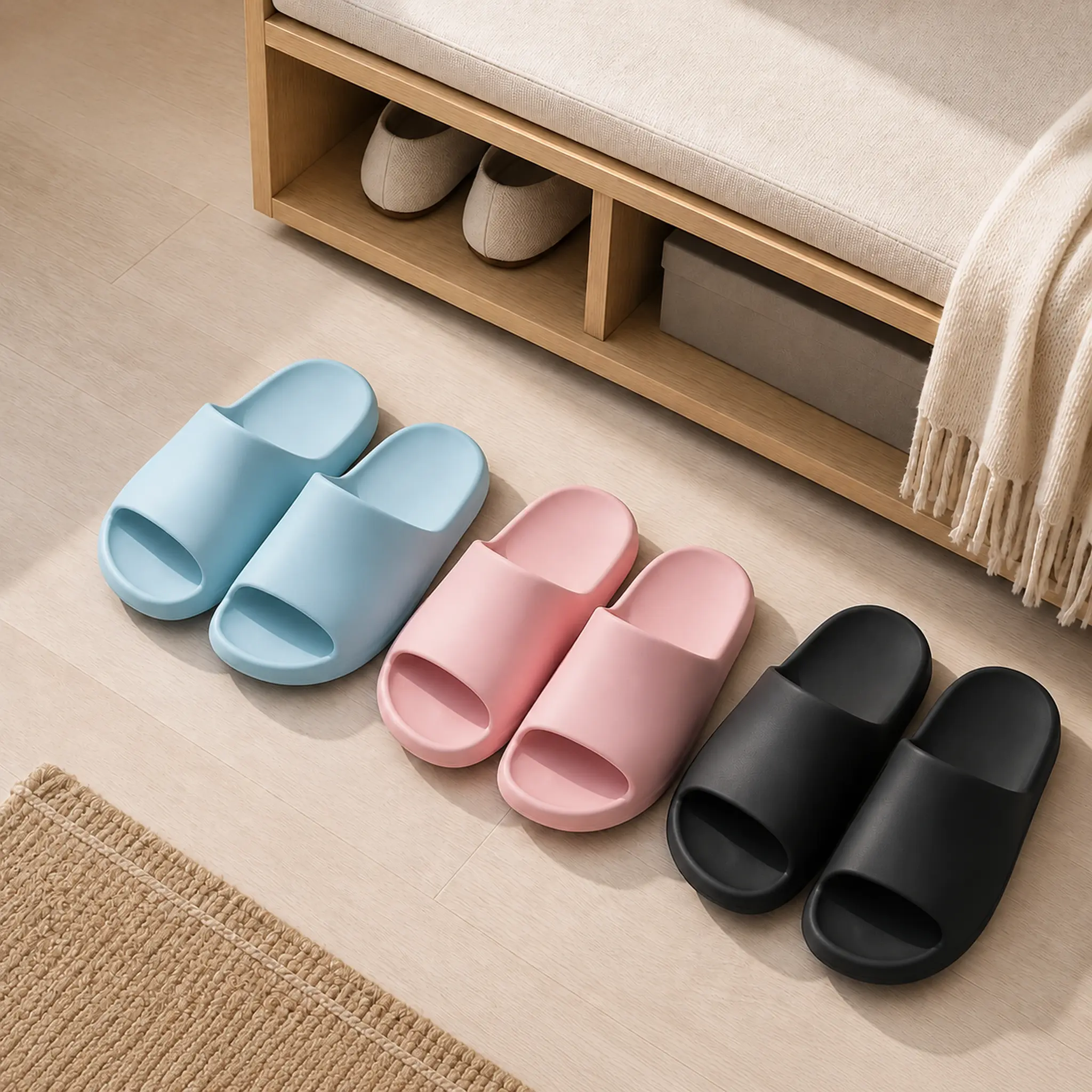 Women's Chic Solid Colors All Seasons Housewear Slippers - Cloud-Like Cushion Feel, Soft, Non-Slip, Open-Toe Slides for Indoor & Bathroom Use
