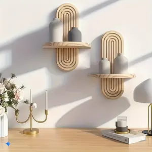 Bohemian Wooden Wall Shelf for Small Potted Plants, Hanging Display, Decorative, Suitable for Living Room, Bedroom, Dining Room, Bathroom, Office