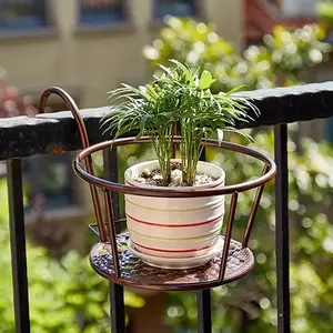 Metal Balcony Flower Rack, Hanging Outdoor Railing Flower Pot Holder, Indoor Iron Guardrail Bonsai Stand for Home Garden Decor