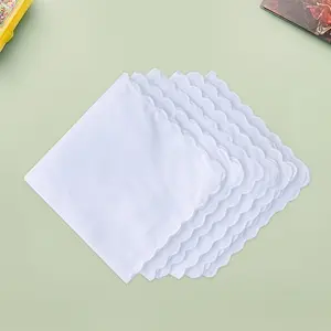 3pcs White Handkerchiefs Pure Cotton White Square Towels Hand-Painted Hand-Made Tooth Edge