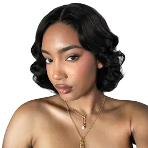 Short Black Finger Wave Wigs for Women 1920s Side Part Natural Wig Synthetic Heat Resistant Hair Halloween Wig for Vintage Daily Party(Black)