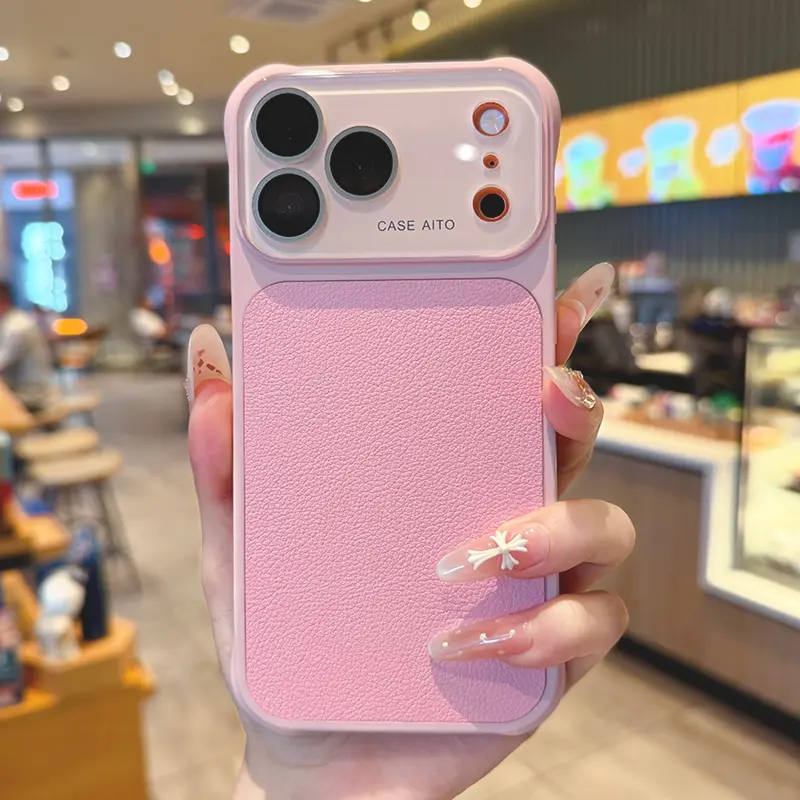 Luxury Minimal Leather Texture Back Phone Case, Large Window Built-In Camera Lens Film, 4 Corners Raised Shockproof Design Protective Case Fit iPhone 17 Pro Max 16 15 14 Pro--3994