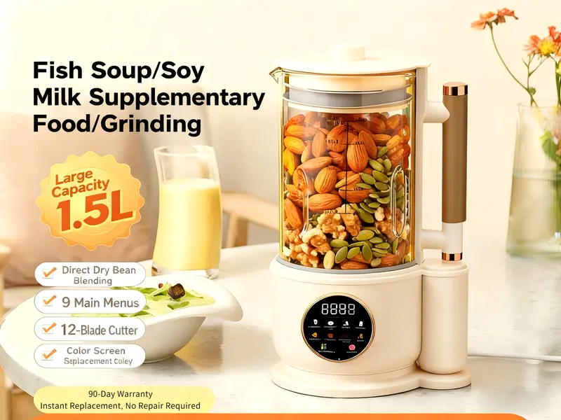 SPZTJK 10 in 1 Nut Milk Maker Machine, 48oz Homemade Almond,with Self-Cleaning, Boil Water, Delay Start, Keep Warm, 12 Blade Blender   5 - Layer Noise Reduction   , Soy, Coconut, Plant-Based and Non-Dairy Beverages Soups & Juices