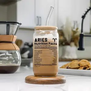 16oz Glass Cup with Lid & Straw, 1 Count Reusable Thickened Glass Cup, Drinking Cup for Coffee, Juice, Milk, Kitchen Accessories, Perfect Gift for Coffee Lovers, Drinkware, Stylish Drinkware