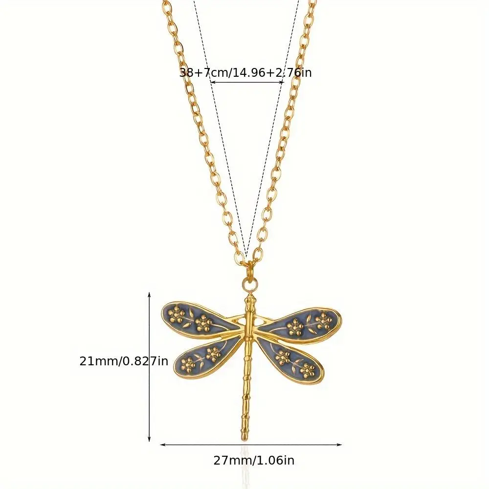 Stainless Steel Dragonfly Necklace - Animal Theme, Insect Shaped, Decorative Charm, Hippie Style Bohemian Jewelry, Stylish Elegant Accessory for Daily Wear or Vacation, Animal Theme Necklaces, Insect Shaped Necklaces