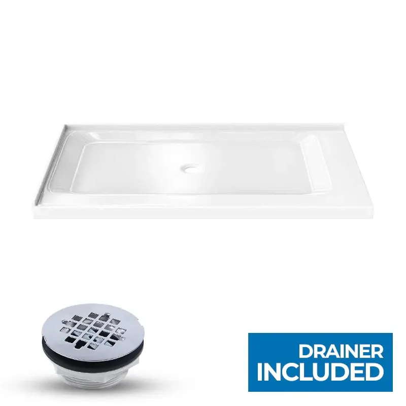 Acrylic Shower Pan Left Hand Double Threshold - Acrylic and fiberglass - 60 X 36 X 3.5