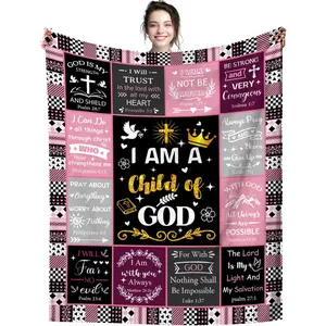 Christian Gift for Women, Flannel Blanket with Inspirational Bible Verses, Ultra Soft and Warm Air Conditioning Blanket, Christian Gift for Sofa and Nap, Ideal Gift for Believers on Birthdays and Festivals letter