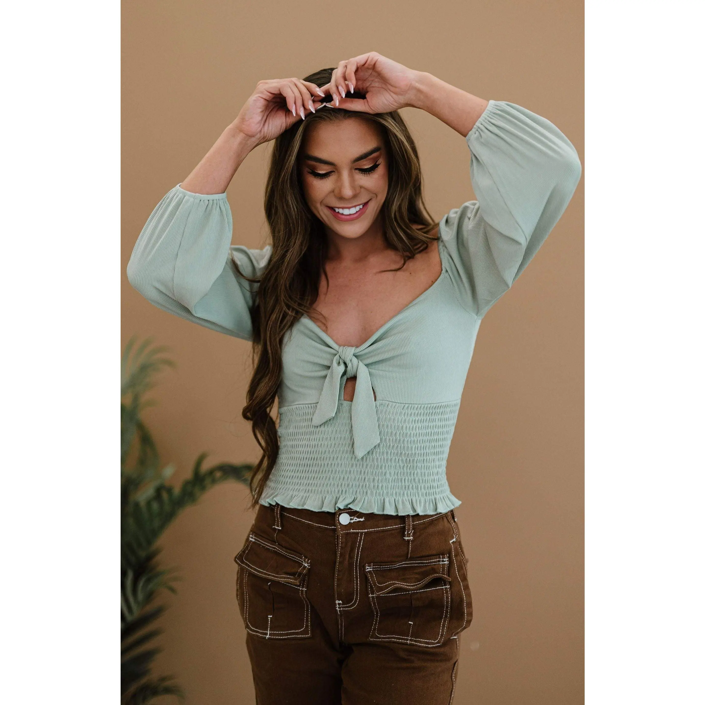 Izzy Ribbed Blouse - Sage