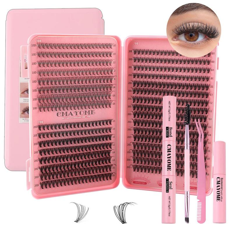 2026 new 4 in 1 Eyelash Extensions Kit with Bond Seal Tweezers Brush for DIY Asian Doll Lash Clusters Professional Eye Makeup Tools for Women Girls Set Flawless Cosmetic Set
