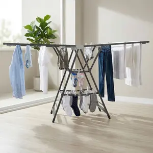 70.87in Clothes Drying Rack Foldable Laundry Drying Rack with Height-Adjustable Wings Space-Saving Metal Laundry Dryer Stand for Indoor Outdoor Windproof Use