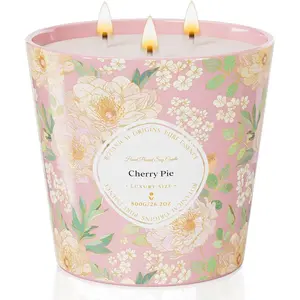 Cherry Pie Scented Candle, 28.2oz 3 Wick  Soy Wax Large Candles, Long Lasting Clean Slow  No  Decor for  Relaxation, Romantic Dates & -Giving