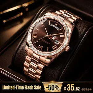 Men’s Luxury Business Quartz Watch, Crystal Bezel Sparkling Design, Stainless Steel Bracelet, Classic Day-Date Function, Elegant High-End Gift for Men’s Accessories