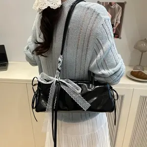 French Elegant Square Bag Korean Bow Decoration Pu High-quality Bag Niche Simple Ballet Style Shoulder Bag New Casual Women Bags