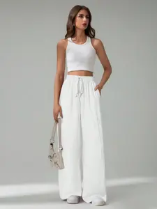 New Women's Casual Solid Color Drawstring Straight Leg Jeans with Pockets, Comfortable Fit, Perfect for Daily Wear