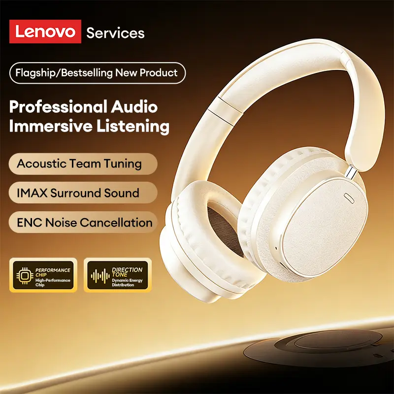 Lenovo LS105 Over-Ear Wireless Headphones, Bluetooth 6.0, 30H Battery Life, ENC Call Noise Reduction, Hi-Fi Stereo Sound, 3D Panoramic Surround Sound, HD Microphone, Comfortable Fit for Music, Work & Daily Use, Compatible with Android & iOS