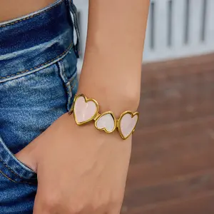 Emma's Heart | Enamel Heart Cuff Bangle - 18K Gold Plated Titanium Steel, Dainty Romantic Jewelry