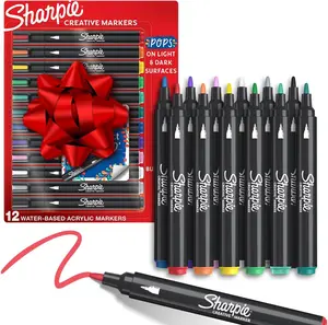 Sharpie Acrylic Creative Markers, Bullet Tip, Vibrant Assorted Colors, Non-Bleeding Water-Based Ink, Stocking Stuffers, Pack of 12