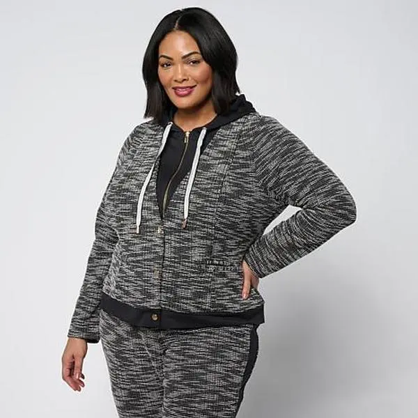 Vivica A. Fox Collection Scuba Knit Boucle Jacket with Hood