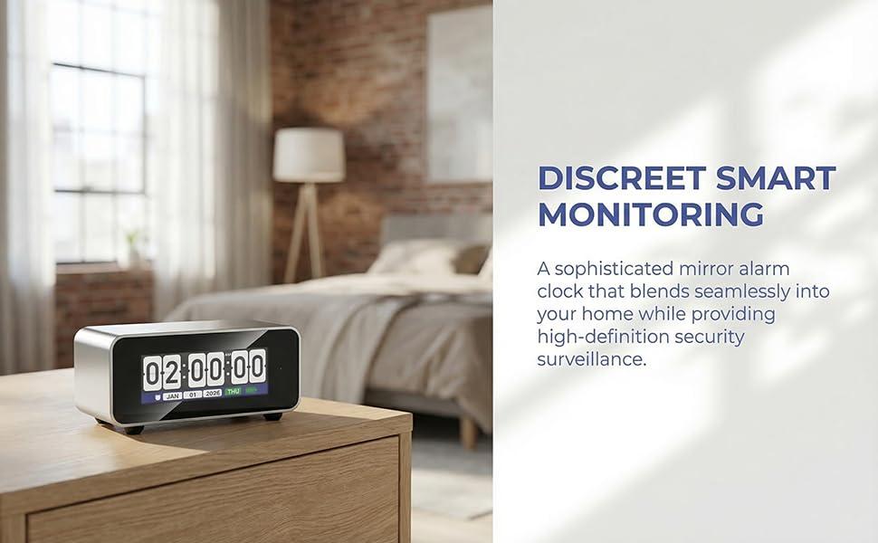 Flip Vision – Smart Desk Clock Camera with 1080P HD Wireless Security Monitor Camera, 3000mAh Battery, 2.4G/5G Dual-Band WiFi, Motion Alerts, CNC Aluminum Frame, Built-in Alarm