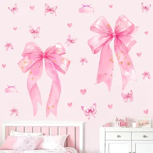 Large Pink Bow Stickers Decals Bows Party Decoration Stickers for Backdrop Watercolor  Girls Wall Sticker for Bedroom Pastel Coquettte Wall Decor Decals Peel and Stick Double Sided Window Cling