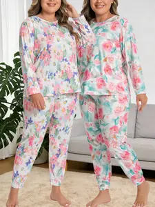 Women's Long Sleeve Floral Print Homewear Pyjamas Set - 2-Piece Comfort Pjs (Womenswear)