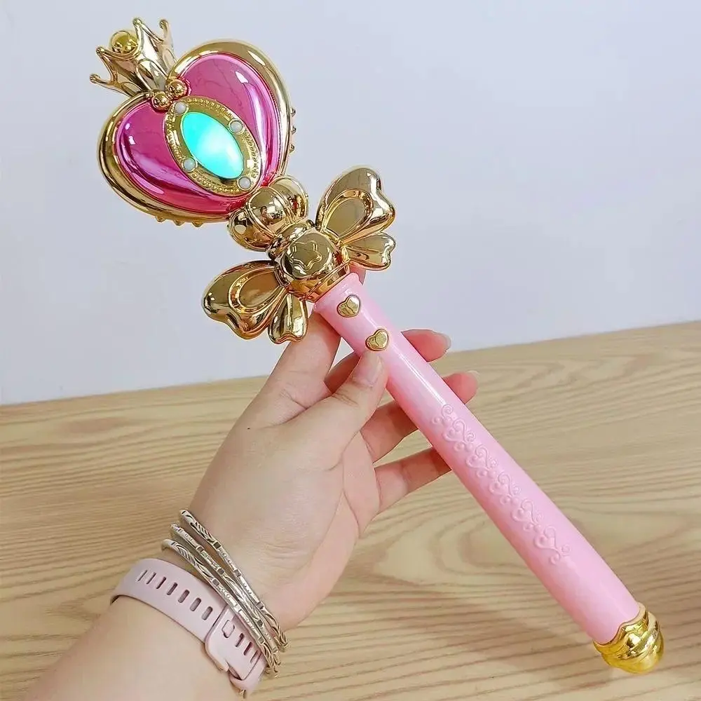 Sailor Moon Cartoon Character Henshin Wand Toy - Plastic, LED Lights, Glow-in-the-Dark, Musical, Heart Stick, Moon Crystal, 37*9*4cm, 2 Batteries, Feminine, As Picture, for Cosplay, Party (Classic & Novelty Toy for Ages >1)