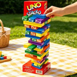 UNO Stacko Game Mattel Classic Stacking Block Game Family Party Board Game Interactive Balancing Toy for Kids & Adults