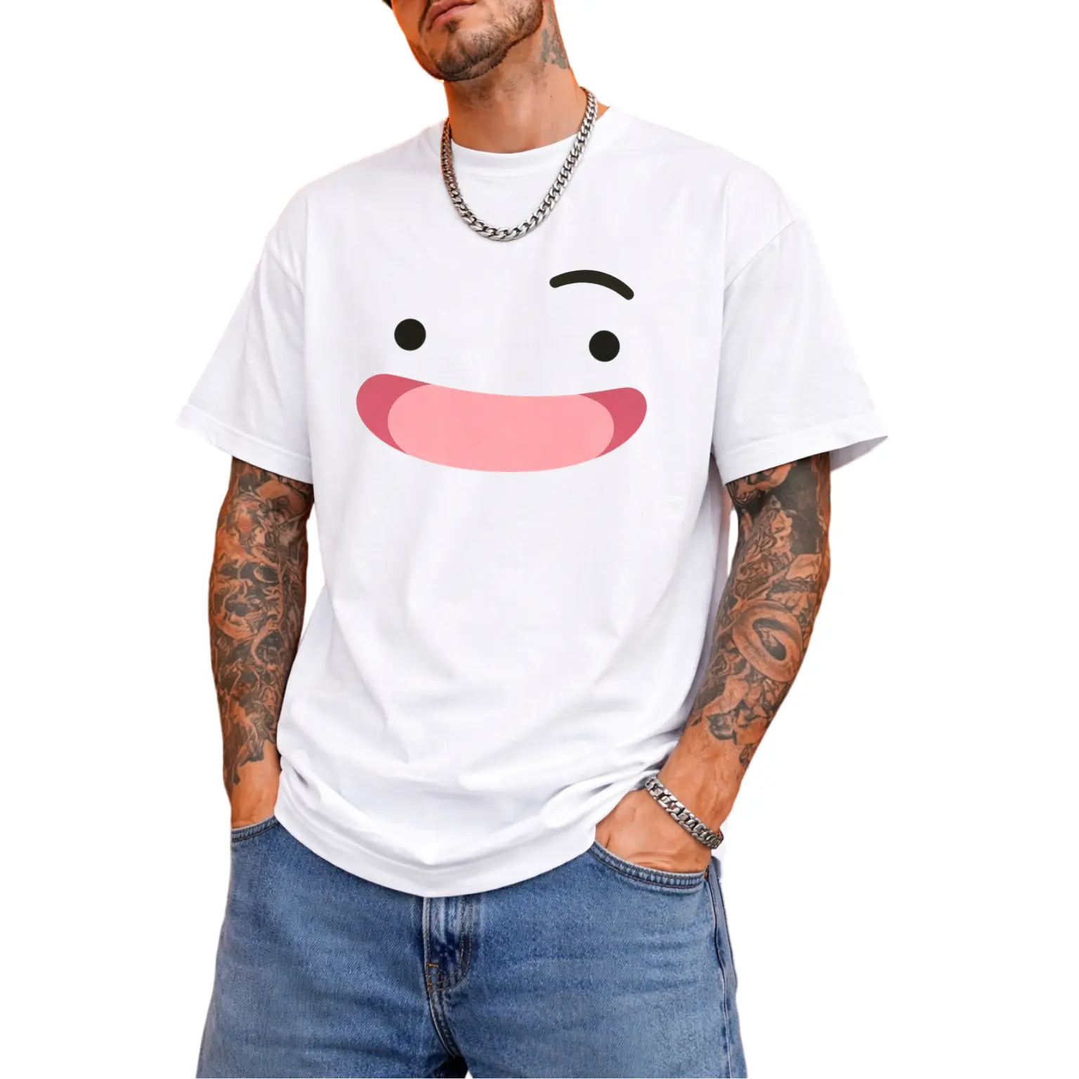 Lighthearted Single Raised Eyebrow Smile Graphic T shirt Unisex Short Sleeve Basic Outfit For Everyday Casual Scenes