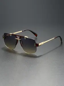 High End Business Rimless Sunglasses Men Metal Framed Glasses Women Workplace Luxury Sunglasses Trendy Vintage Sunglasses