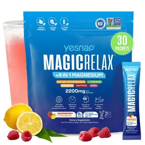Yesnap MagicRelax 8-in-1 Magnesium Glute Booster,  Magnesium KSM-66 Ashwagandha Saffron Vitamin D3 GABA L-Theanine Supports Cortisol Balance Mood Sleep 30 Servings No Sugar Non GMO Raspberry Lemonade Flavor