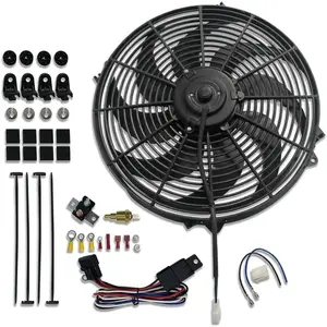 16" Electric Radiator Cooling Fan Wide Blade 12V 3000CFM with Assembly Kits and Thermostat Relay Kit