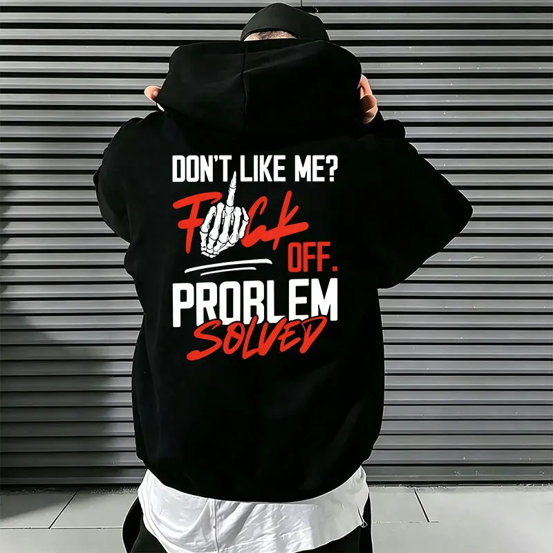 Men's Oversized Poly-Cotton Hooded Sweatshirt - Menswear Long-Sleeve Loose-Fit Unisex Casual Pullover with American Skull Gesture Back Print, Letter Print