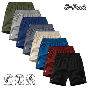 Pack of 5 summer men’s casual shorts—stylish, versatile solid-color minimalist athletic shorts suitable for fitness activities, outdoor sports, beachside/beachwear, everyday wear, and swimming.