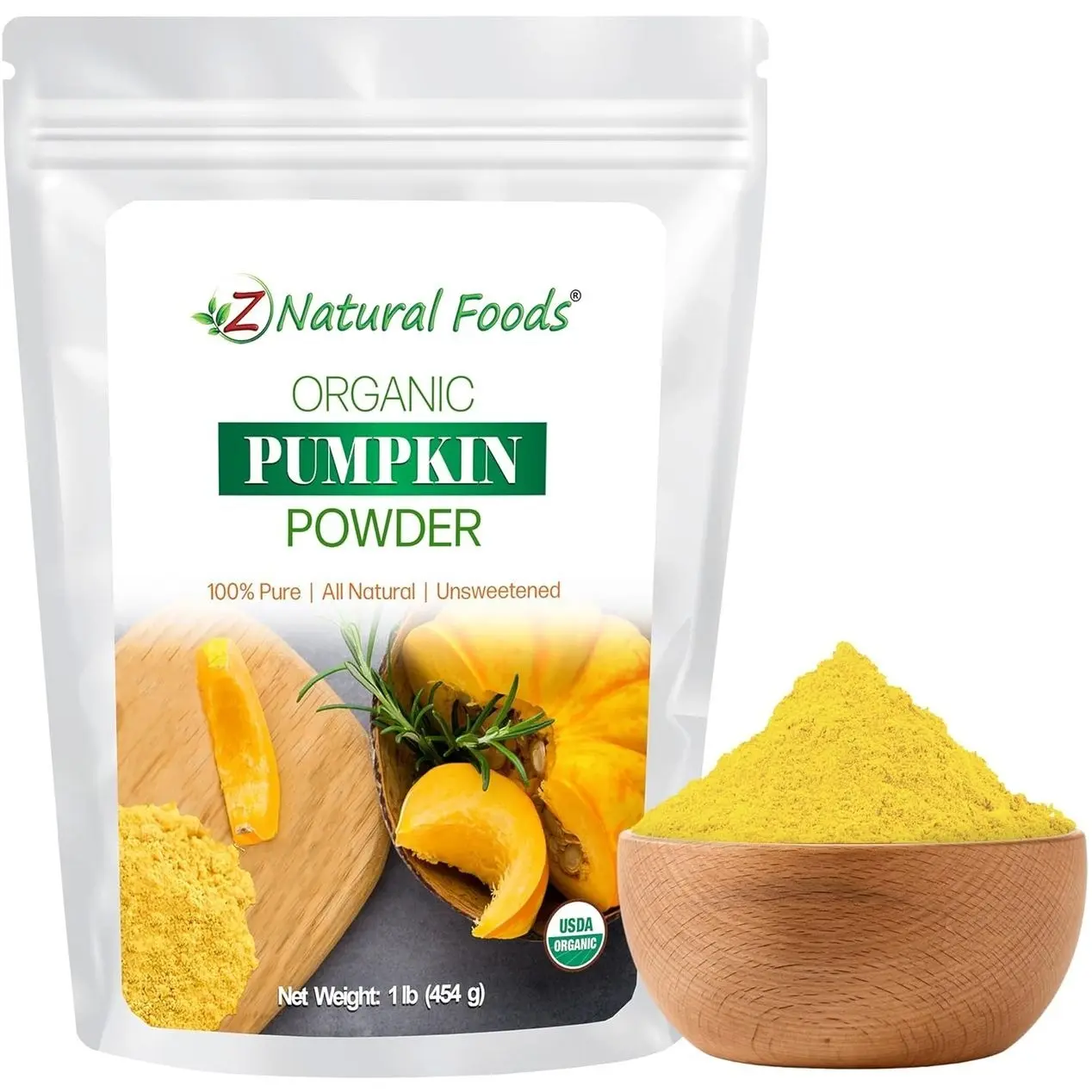 Z Natural Foods Organic Pumpkin Powder - Pure Powdered Pumpkin for Delicious Pumpkin Spice Latte, Baking, Smoothies, Juice, Puree - Dried Sweet Vegan Pumpkin Powder, Gluten Free, Kosher, 1 lb