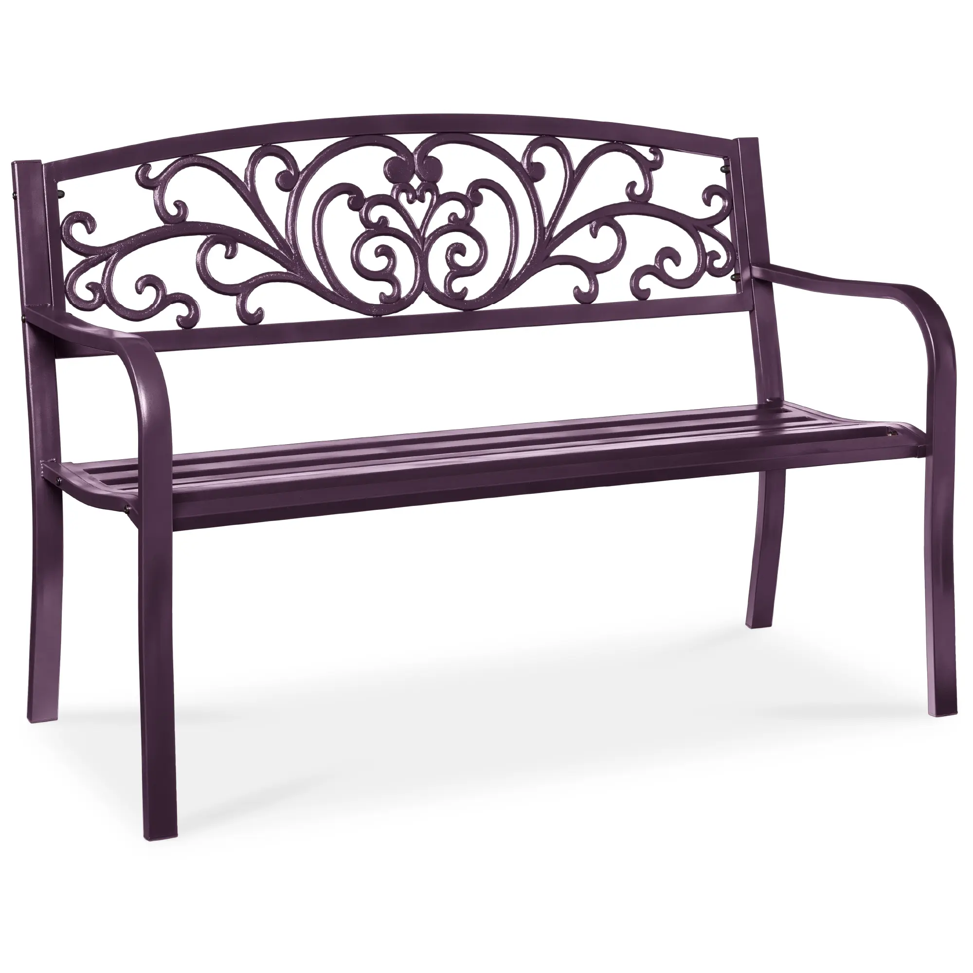 Best Choice Products Outdoor Steel Bench Garden Patio Porch Furniture w/ Floral Design Backrest