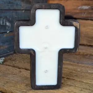Stained Cross Dough Bowl Three Wick Candle