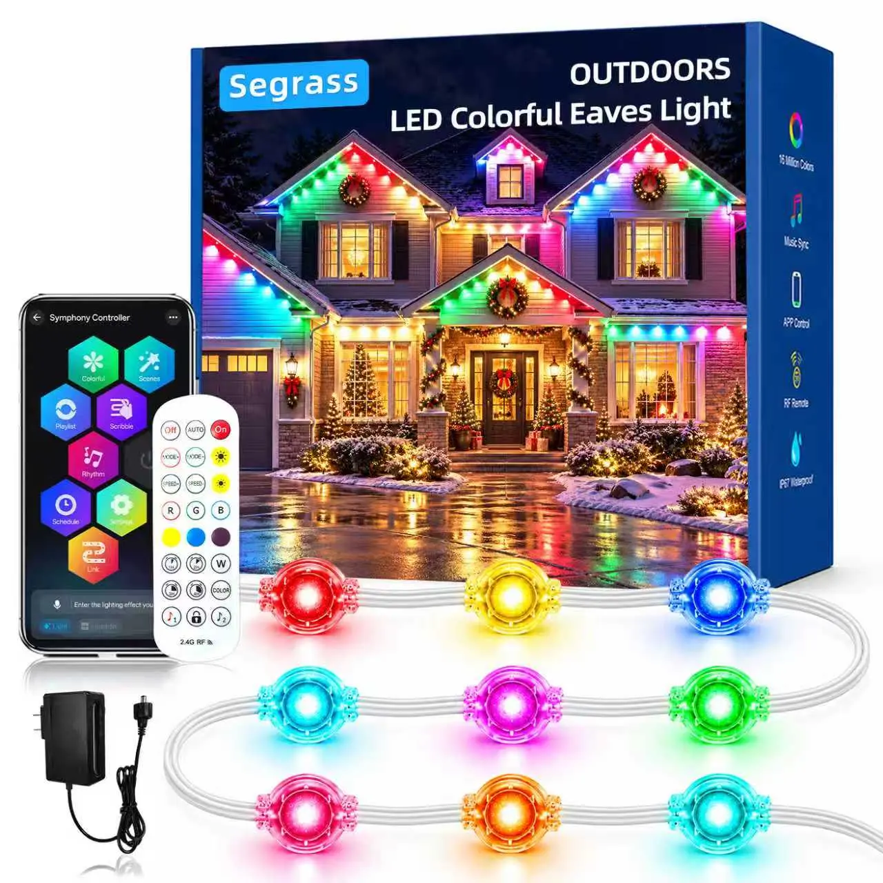 Segrass RGB-IC Smart LED House Lights, Permanent Outdoor Eaves Lights,  App & Remote Control, IP67 Waterproof DIY Color Changing Music Sync Christmas Holiday Decor Lights