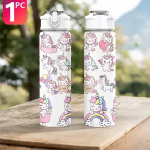 Back-To-School Water Bottle - Cute Unicorn Print Kids Water Bottle - 1pc Plastic Flip Top Drink Bottle, 25oz 750ml Leak Proof, Leakproof Water Bottles, Lightweight Reusable Hydration Bottle for Toddler School Outdoor & Holiday Gifts