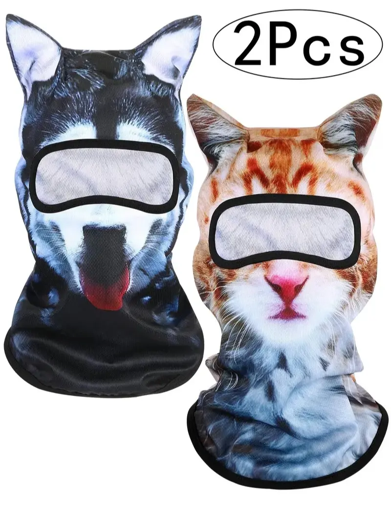 Polyester 3D Cat-Dog Fun Animal Print Balaclava, Breathable Youth Sheisty Face Cover for All Seasons Hiking, Cycling Sunscreen Protection (Sports & Outdoor Accessory), Cartoon, Unisex, Playful Face Covers & Mask, Sporty Face Covers & Mask Windproof Ski Ma