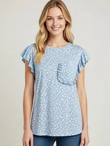 Women's Flutter Short Sleeve Animal print Top