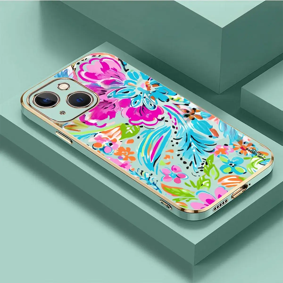 Floral Color Symphony Pattern Phone Case for iPhone 17 15 Pro Max 16 14 Plus 13 12 11, Electroplated Soft TPU Cover, Aesthetic Protective Case for Women Girls Men, Dirt-Proof & Easy to Clean
