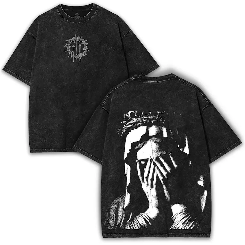 valentine shirts Gothic Crown of Thorns T-Shirt: Washed Heavy Cotton Vintage Graphic Tee