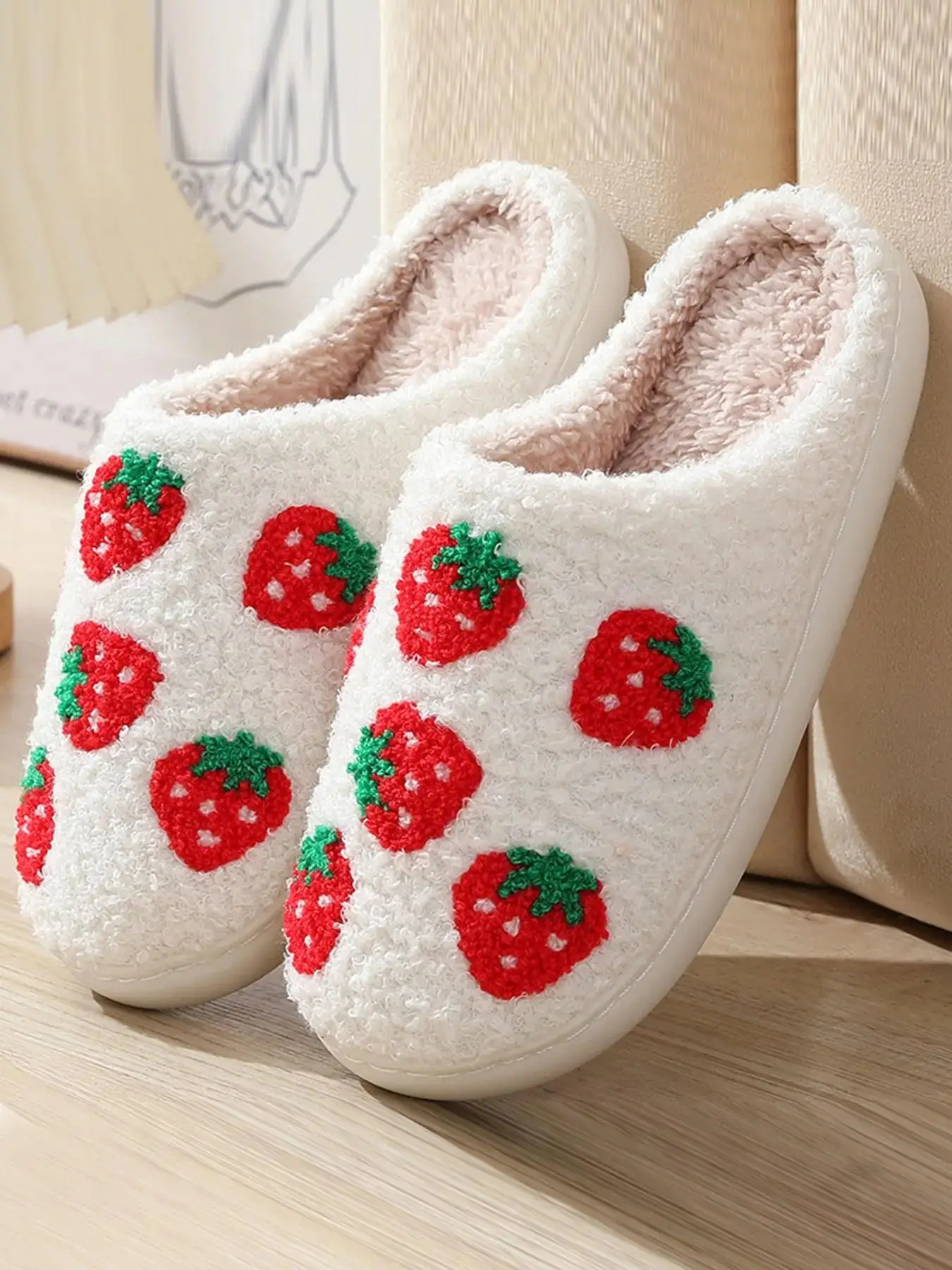 Cute Printed Fuzzy Slippers, Fluffy Warm Comfort Bedroom Cozy Slippers, Stylish Casual Round Toe Soft House Slippers for Fall & Winter Footwear for Gi