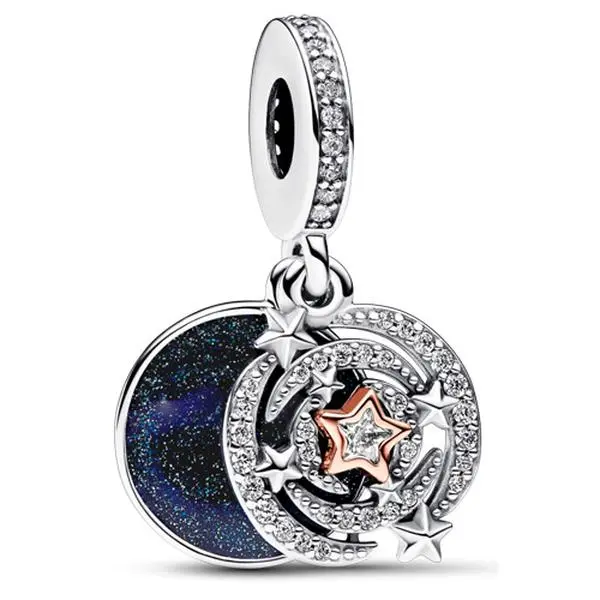 Women's Pandora Shooting Star Double Dangle Charm, 14ct Rose Gold-Plated Metal Blend, Daily Costume Jewelry Pendant 782975C01