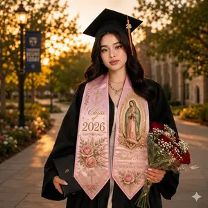 Custom Pink Graduation Stole Class of 2026 Personalized Virgin Mary Sash Floral Our Lady of Guadalupe Graduation Gift Catholic School Sash