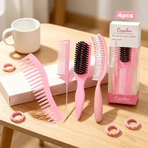 4pcs Arc-Shaped Hair Comb Set, Quick-Dry Massage Brush, Air Cushion Design, Daily Hair Care Kit for Women, Styling & Maintenance Tools